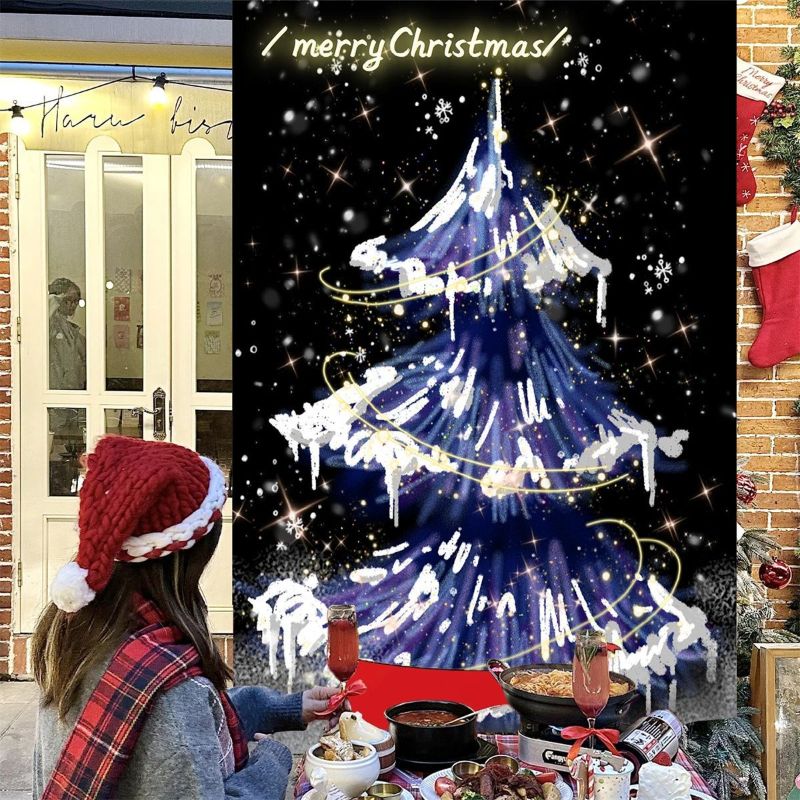 Wall Decor Lighting Tree - VIKAMA Wall Tapestry Blue Ice Christmas