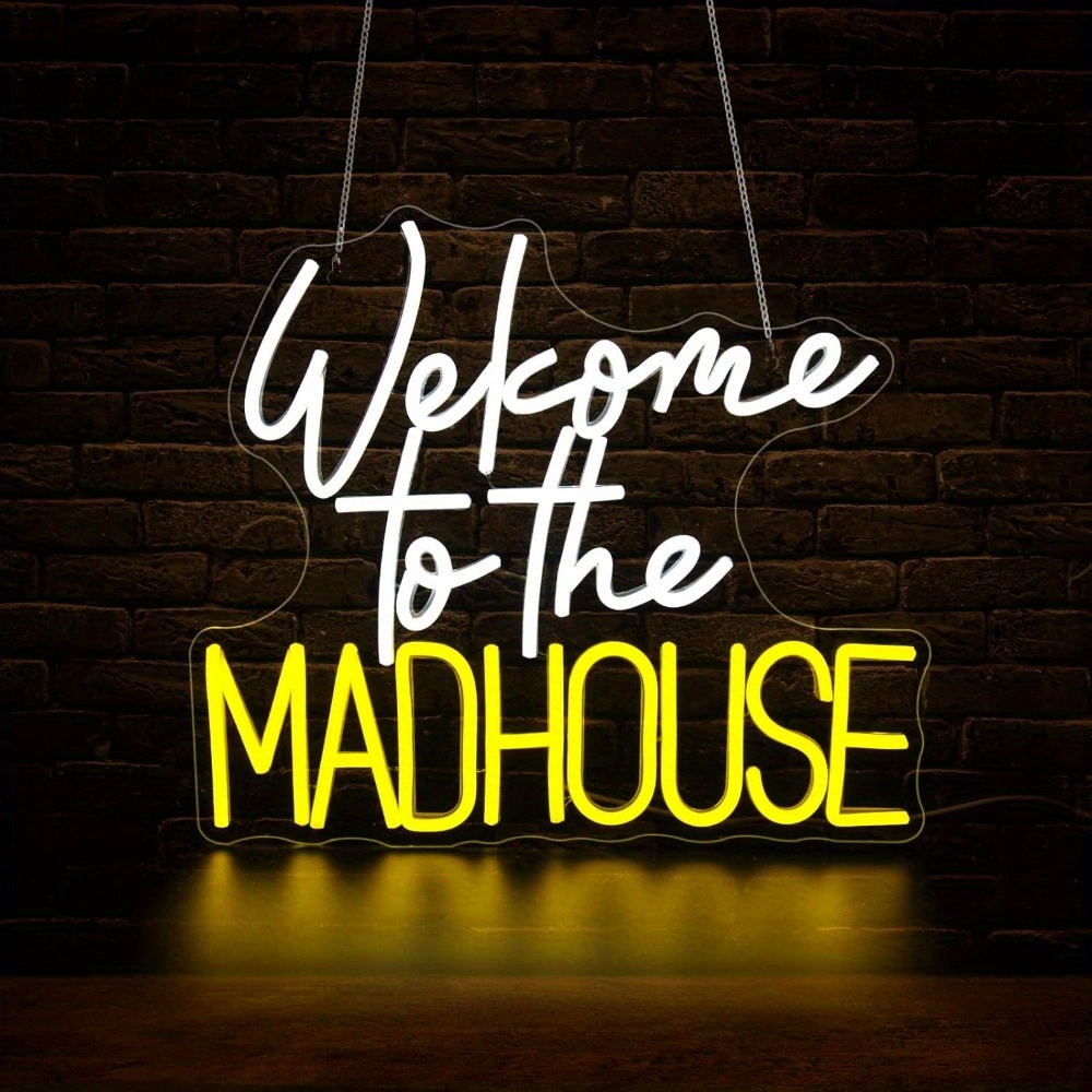 Outdoor Lighting Decor Ideas - Welcome To The Madhouse Neon Sign