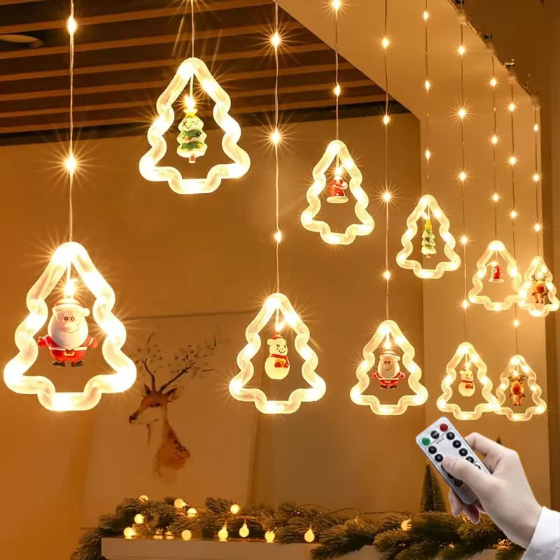 Wall Decor Lighting Tree - 1-2Sets Christmas Tree LED Curtain Lights