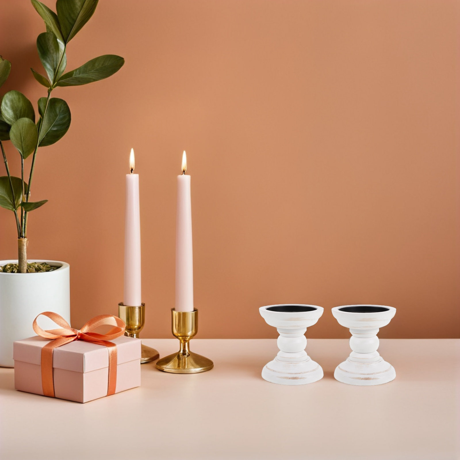 Wood Pillar Candle Holders 2 P - Candle Holder Set recension och pris