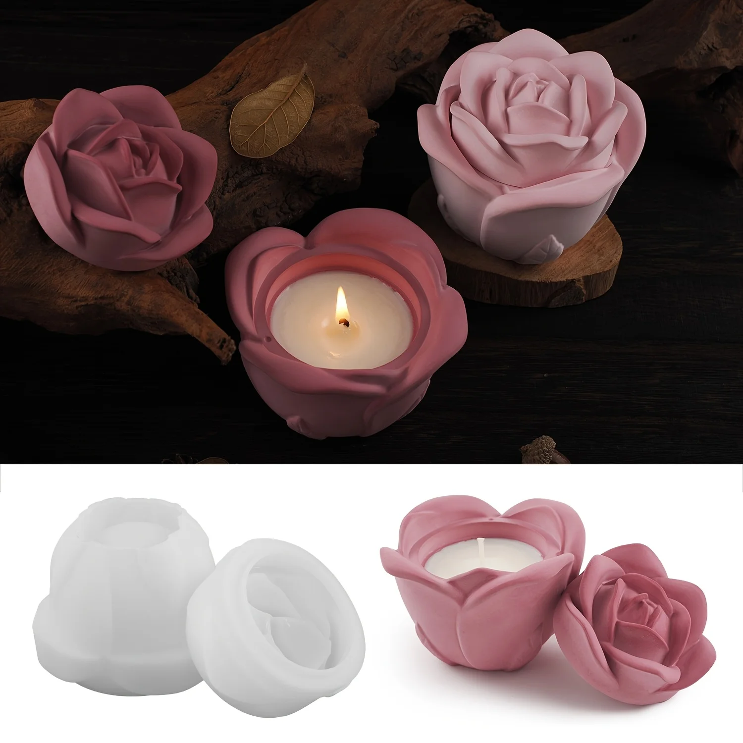 2-Piece Set Rose Shaped Silico - Candle Holder Set recension och pris